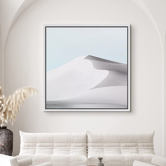 PixonSign Framed Canvas Print Wall Art Bright White Sand Dune Nature Desert Photography Minimalism Rustic Landscape Colorful Multicolor Ultra for Living Room, Bedroom, Office - 16"x16" White