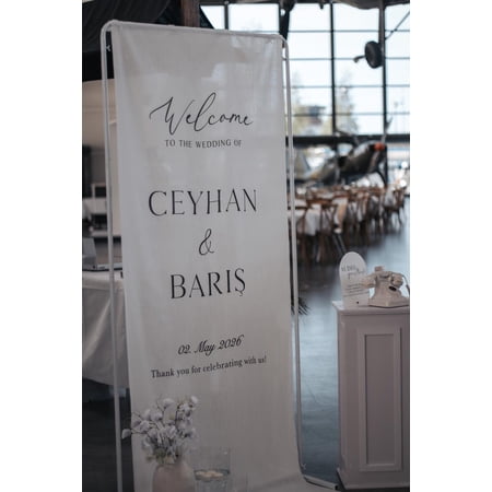 Minimalist Satin Wedding Welcome Banner Personalized Event Sign Reception Backdrop