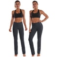 thumbnail image 3 of BUBBLELIME 29""/31""/33""/35"" 4 estilos Pantalones de yoga con piernas rectas para mujer Control de barriga - Pierna recta_Shadowcharcoal L_33"" Entrepierna, 3 of 5