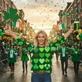 thumbnail image 4 of LEKWK St Patricks Day Shirt White Striped Shamrock Round Neck 3/4 Sleeve Casual Tops Clover Graphic Splice Festival Tee, 4 of 6