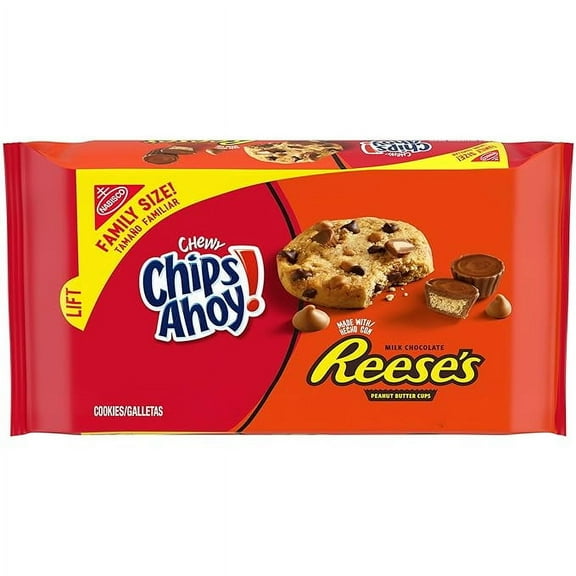 CHIPS AHOY! Chewy Chocolate Chip Cookies with Reese's Peanut Butter Cups, Family Size, 14.25 oz
