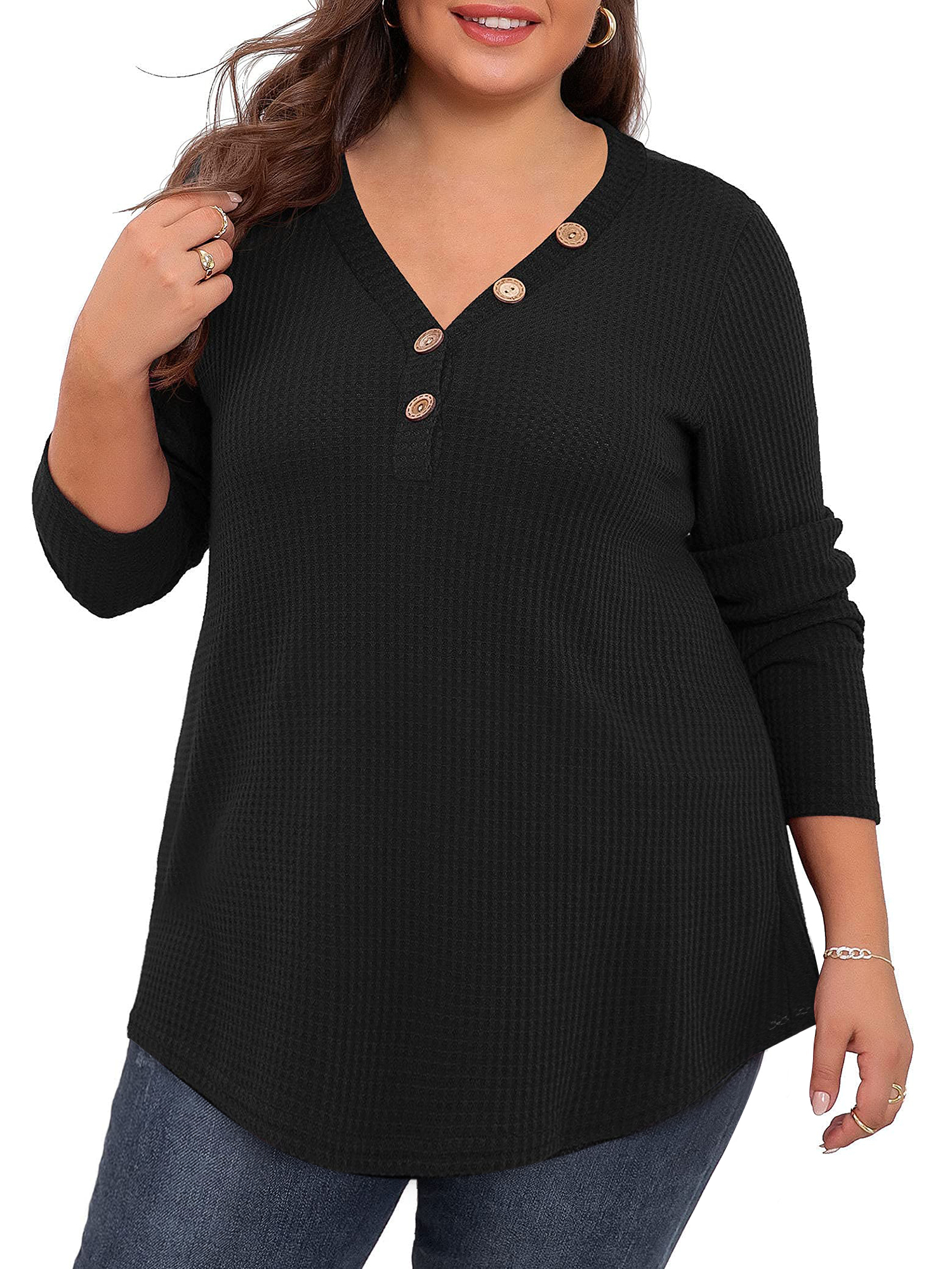 Women's Plus Size Waffle Knit Tunic 