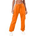 thumbnail image 2 of Women's Sweatpants Baggy Casual High Waisted Workout Athletic Bottom Joggers Pants with Pockets, Cargo Style Sport Pants for Women, Elastic Waist,Saffron,L, 2 of 6