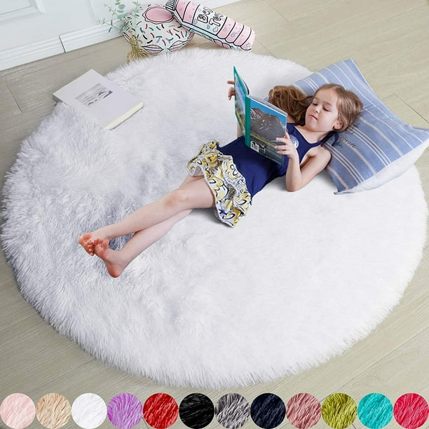 ORUYROP White Round Rug for Bedroom Fluffy Circle Rug 4 X4 for Kids Room Furry Carpet for Teen s Room Circular Rug for Nursery Room Fuzzy Plush Rug for Dorm White Carpet Cute Room Decor for B Walmart....