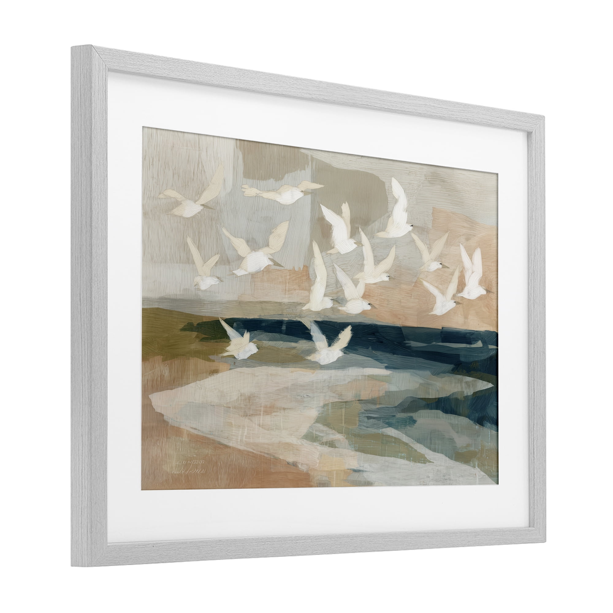 Stupell Industries Birds in Flight Over Water Gray Framed Print Under Glass, design by Chromatic Storm Studio