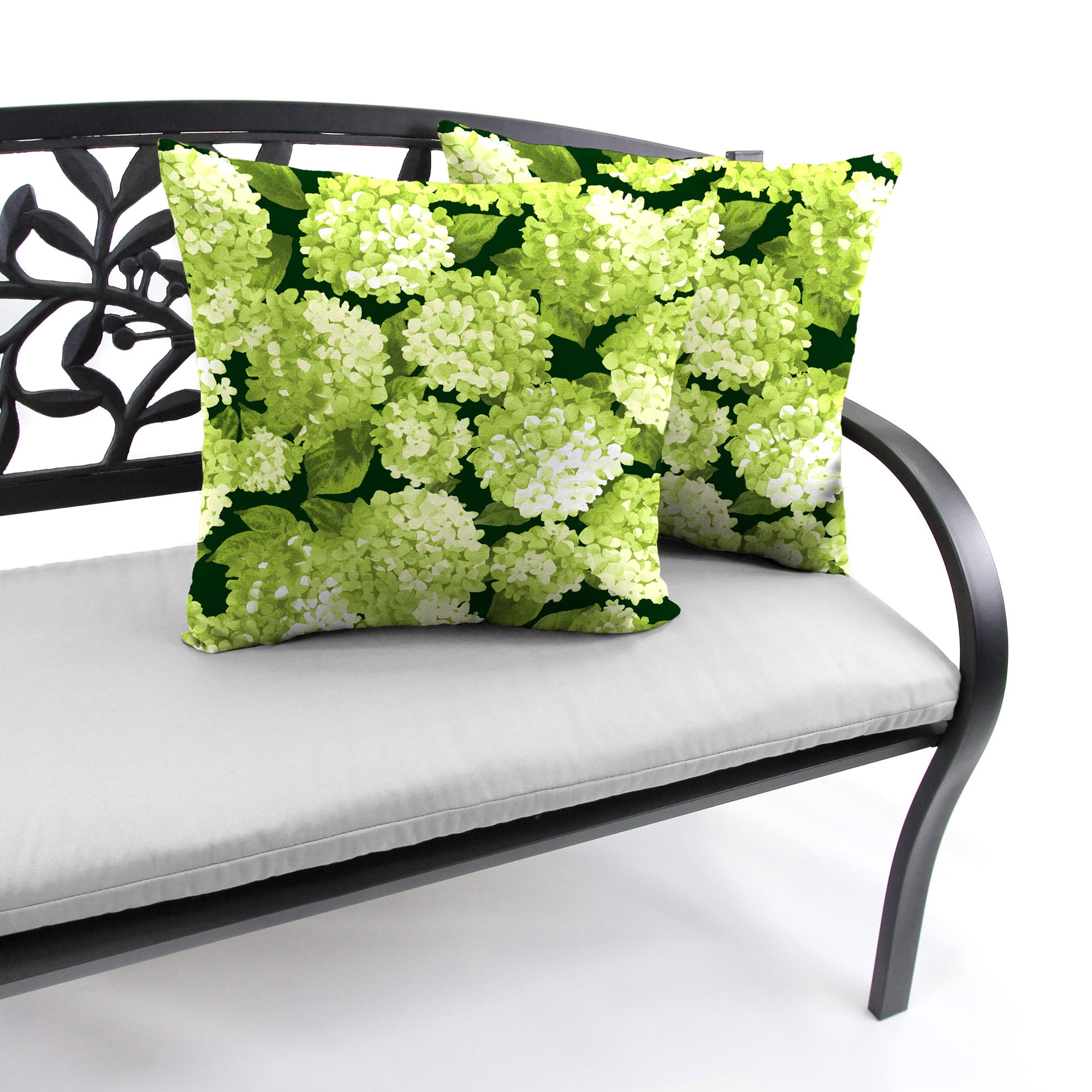 Jordan Manufacturing 22" x 22" Hydrangea Forest Green Floral Square Outdoor Throw Pillow (2 Pack)