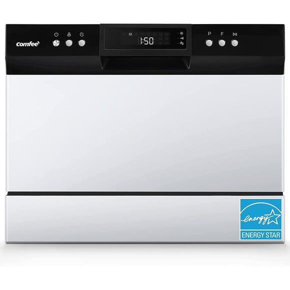 Comfee' Energy Star Countertop Portable Dishwasher, 6 Place Settings, 8 Wash Programs, for Apartments and RVs, Black/White