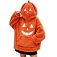 thumbnail image 2 of Dwelliawo Halloween Hoodies for Women Cute Pumpkin Mask Spooky Oversized Sweatshirt Fuzzy Sherpa Y2k Orange Hoodie with Pocket Ginger S, 2 of 5