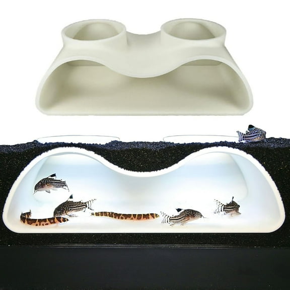 Frogued Aquarium Underground Tunnel Cave Natural Curve Two Hole Viewing Fish Shrimp Hideout Fish Tank Undergravel Tunnel for Corydoras Catfish Kuhli Loach Pleco (White)
