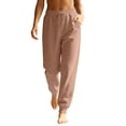 thumbnail image 2 of High Waist Tapered Joggers for Women Elastic Drawstring Ribbed Ankle Cuff Sweatpants Loose Fit Athletic Lounge Pants with Pockets Camel 3XL, 2 of 7