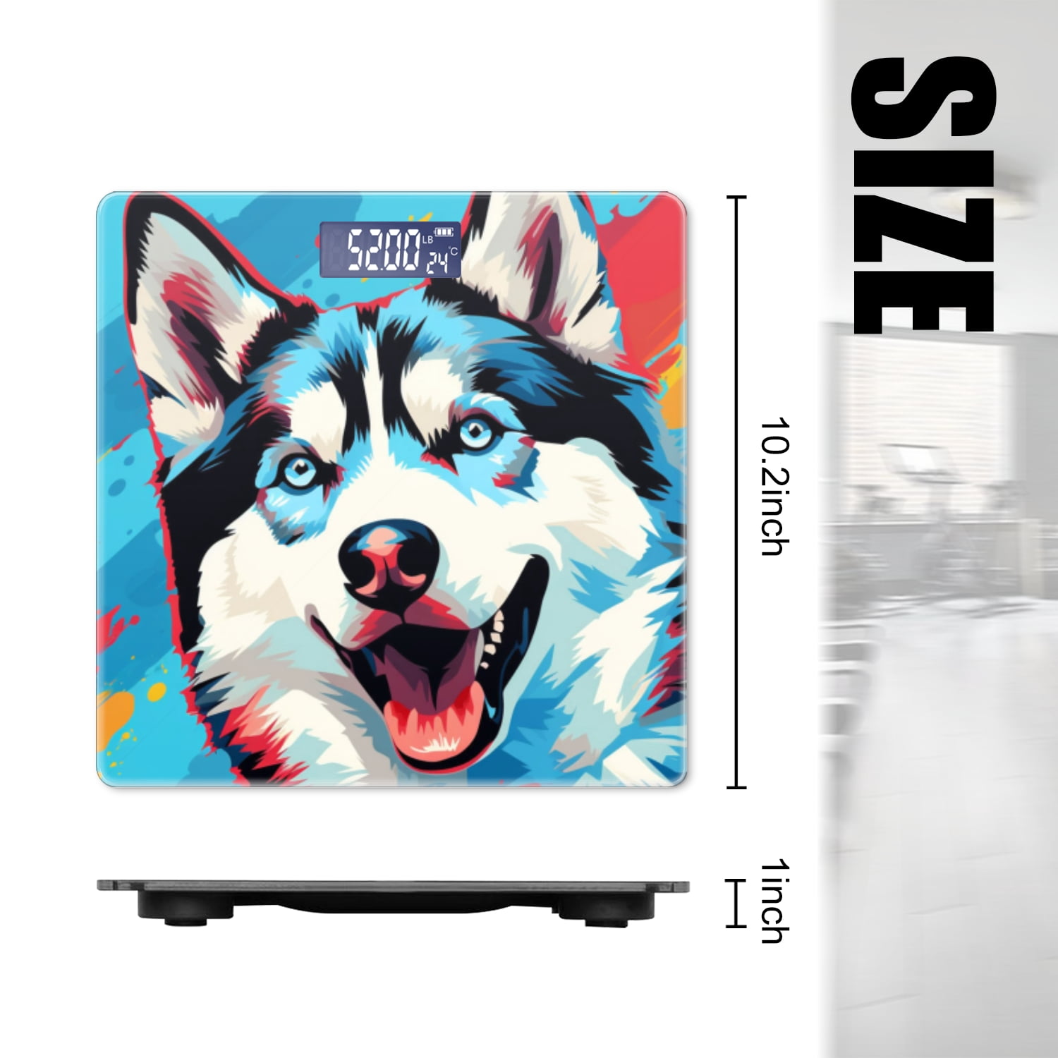 Bathroom Scale, Highly Accurate Digital Body Scale,Precisely Measures Weight up to 400 lbs-Abstract Vector Illustration Of Happy Husky Dog