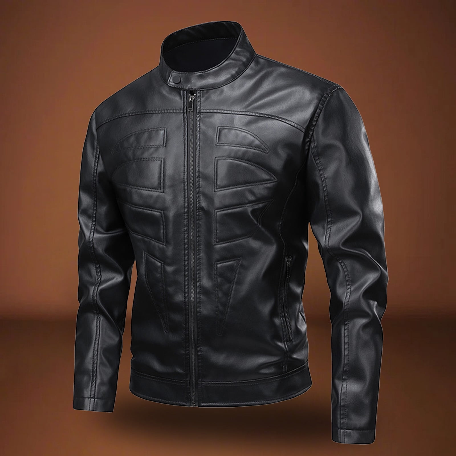 HOOMEUMY Men's Stand Collar Leather Jacket Casual Slim Fit Motorcycle Faux Leather Outerwear Windbreaker Coats with Pockets (Black,M）