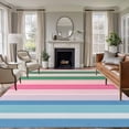 thumbnail image 2 of Pink Green Blue Stripe Large Area Rugs for Bedroom Living Room, Soft Non Slip Carpet Bedside Rug, Farmhouse Stripes Contemporary Rectangular Floor Cover Kitchen Accent Rug 5'x8' for Office, 2 of 9