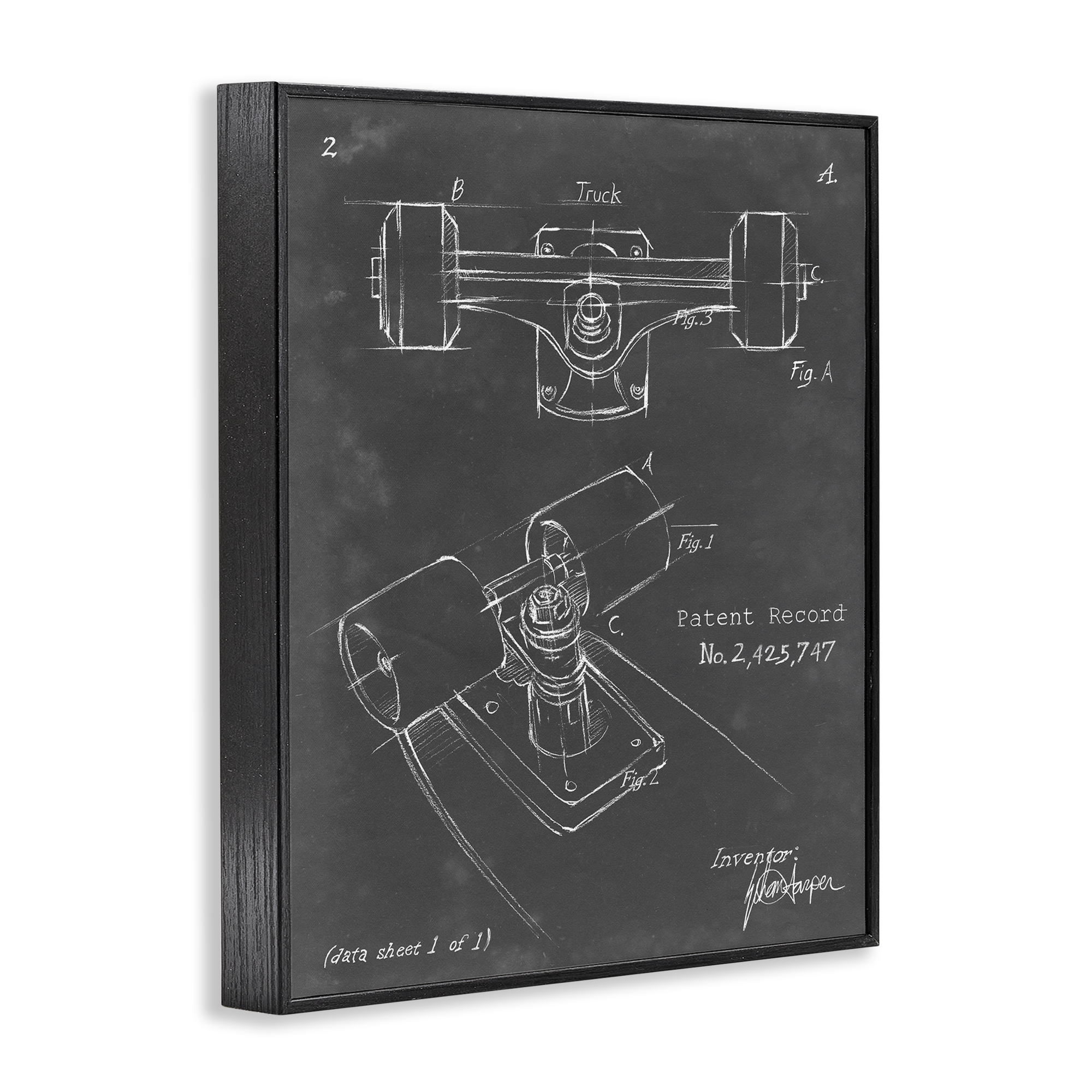 Stupell Industries Skateboard Truck Blueprint Sports Painting Black Framed Art Print Wall Art, 16 x 20