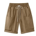 thumbnail image 4 of Endives Womens Linen Short Elastic Waist Solid Color Knee Length Casual Loose Rolled Up Shorts Beach Shorts, 4 of 8