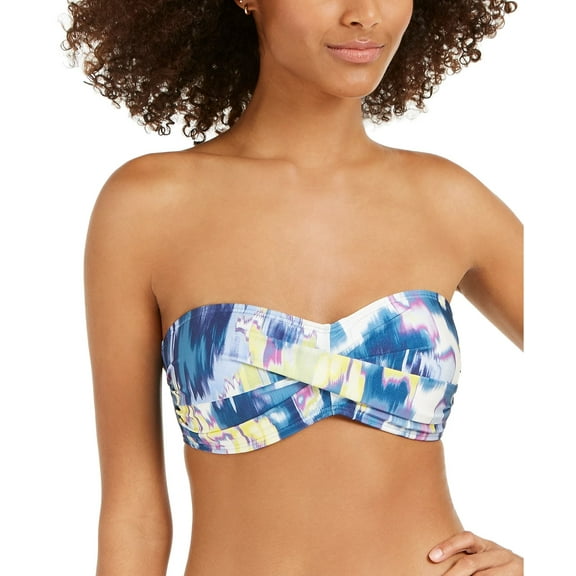 DKNY MOIRE FLORAL Printed Twist-Front Bikini Swim Top, US X-Large
