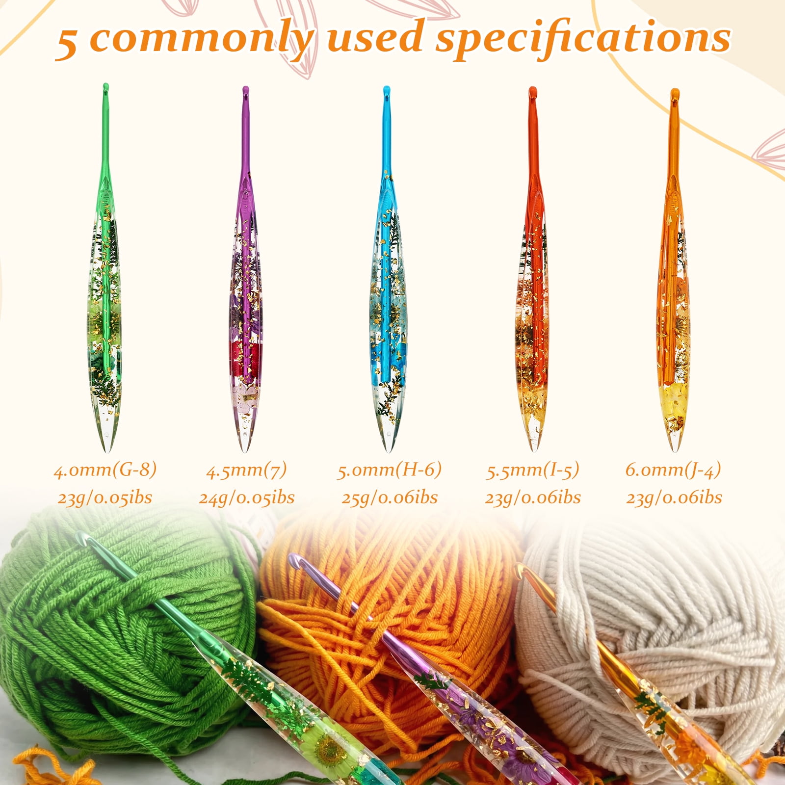 Atopoler 5Pcs Crochet Hook Set,5 Size Practical Ergonomic Crochet Needle,Hand Knitting Yarn Hook for DIY Craft Lover Crocheting