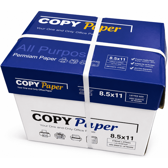 Copy Paper 8.5” x 11” (Letter Size), 500 Sheets Per Ream, Case of 10 Reams