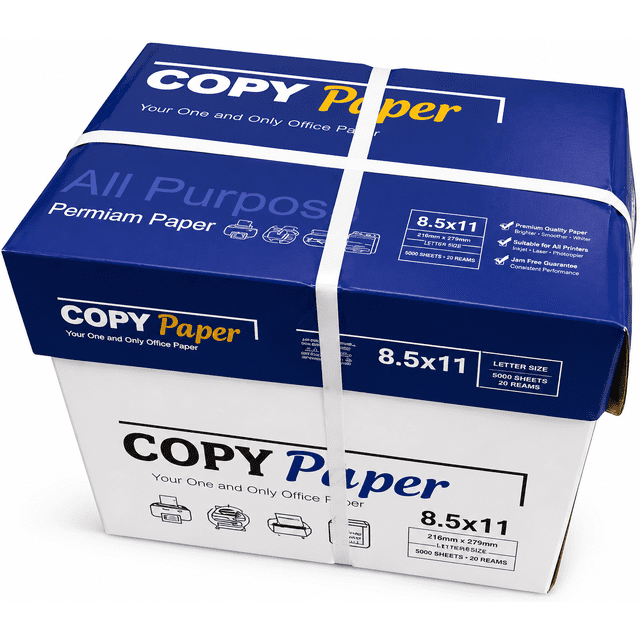 Copy Paper 8.5” x 11” (Letter Size), 5,000 Sheets Copy Paper, 500 Sheets/Ream, 10 Reams