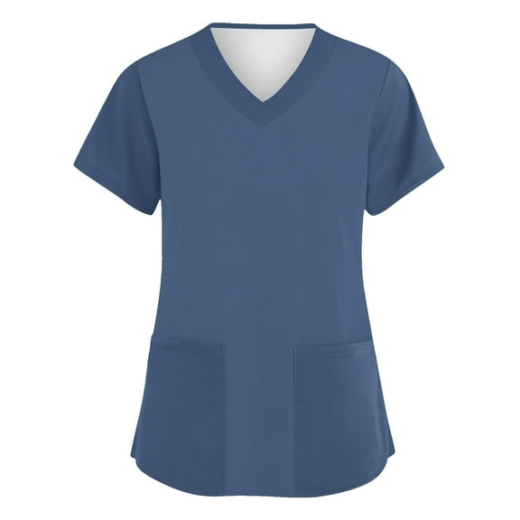 ADSSDQ Womens Plus Size Scrub Tops Scrub Tops Women Print Nurse Uniforms for Women Short Sleeve V-Neck Shirts Tops with Pockets Blue 2XL