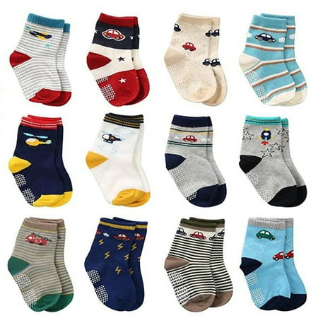 

QWERTYU Newborn Infant Toddler Baby Kids Children Child Girl Boy Breathable 12 Pairs Non-slip Ankle Crew Socks Cartoon Print Cotton Socks 0-5Y