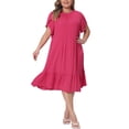 thumbnail image 2 of DARING DIVA Women's Plus Size Tie Back Boat Neck Midi Length Dress 1X Hot Pink, 2 of 6