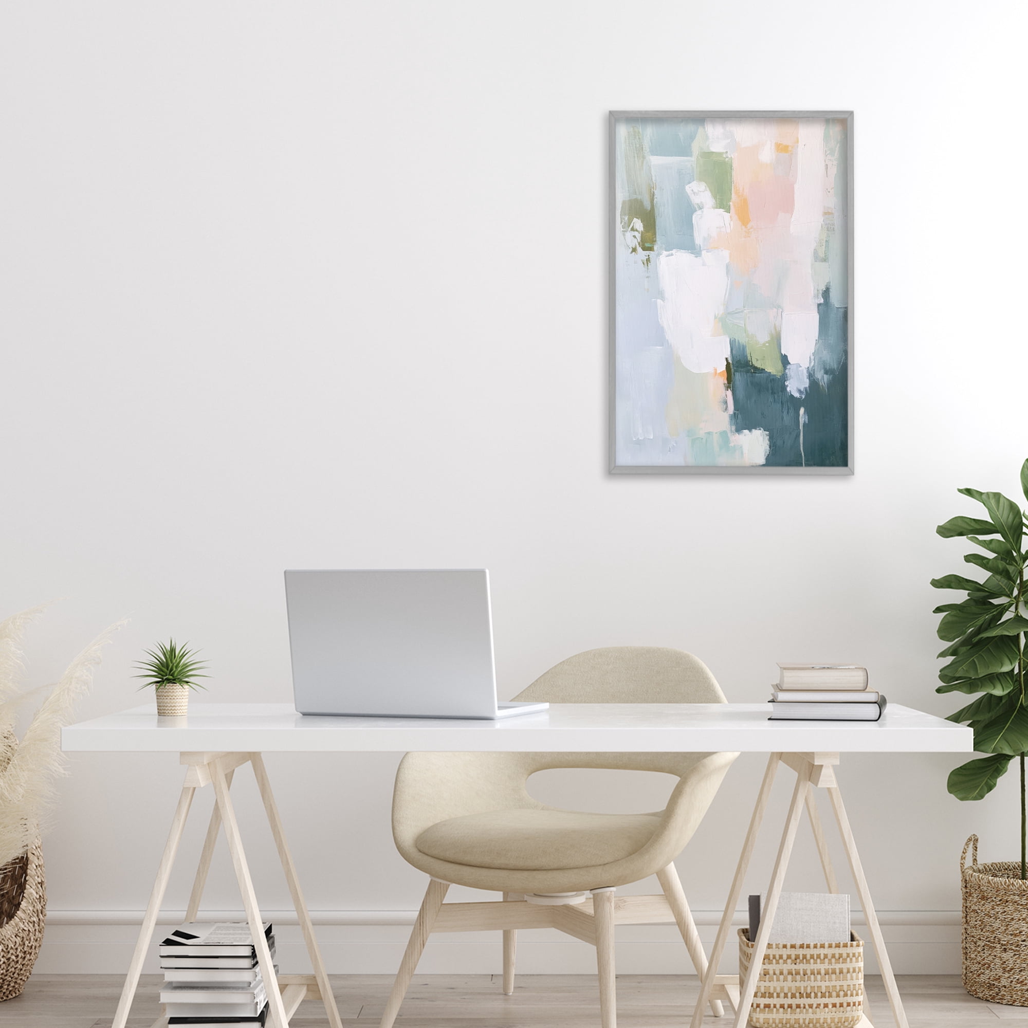 Stupell Industries Abstract Pastel Brushstroke Composition Gray Framed Giclee Art, design by Petal Prints Design