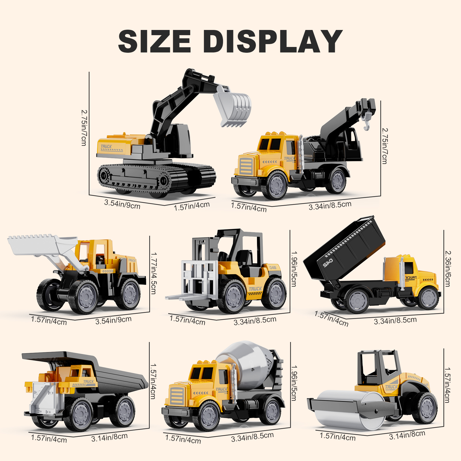 HONGTUO Alloy Mini Construction Vehicles，8Pcs Die-cast ConstructionVehicle Toys Set，Excavators Mixer Truck Bulldozers Forklift Dump Truck Cranes Toys, Pull Back Car Toys for Toddlers Kids Boys & Girls