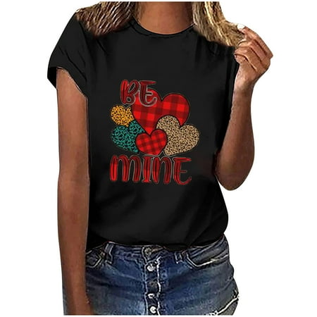 

Crop Tops for Women Tunic Tops Women s Shirt Tees Funny Lovely Short Sleeve Fall T Shirt Hearth Love Shirt Gift Tops Blouse Gift for Couples Womens Workout Tops Clearance Black Shirts Black M