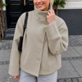 thumbnail image 5 of Womens Loose Crop Pea Coat Wool Blend Short Overcoat Casual Stand Collar Winter Outerwear, 5 of 7