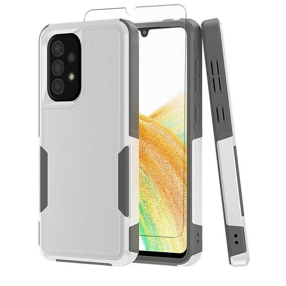 NIFFPD Samsung Galaxy A33 5G Case with Screen Protector Tough Rugged Shockproof Protective Phone Case for Galaxy A33 5G White&Gray