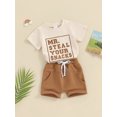 thumbnail image 3 of Bslissey Toddler Baby Boys Summer Clothes Short Sleeve Letter Print T-shirt Tops + Elastic Waist Shorts 2Pcs Outfits 6M 12M 18M 24M 3T Infant Casual Short Pants Sets, 3 of 9