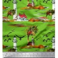 thumbnail image 1 of Soimoi Japan Crepe Satin Fabric Lighthouse,Bird & Tree Nature Printed Craft Fabric by the Yard 42 Inch Wide, 1 of 1