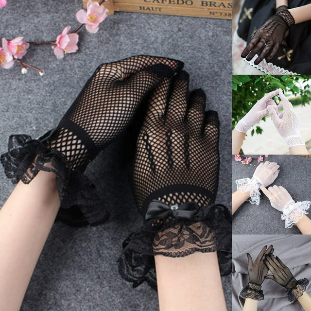 1 Paire de Gants de Mariée en Dentelle Respirants pour Femmes, Extensibles, avec Nœud, pour Fête