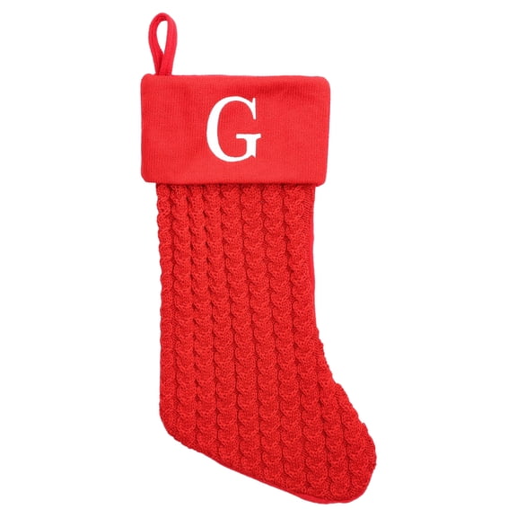 Cable Knit Monogram "G" Christmas Stocking, Red and White, 18", by Holiday Time