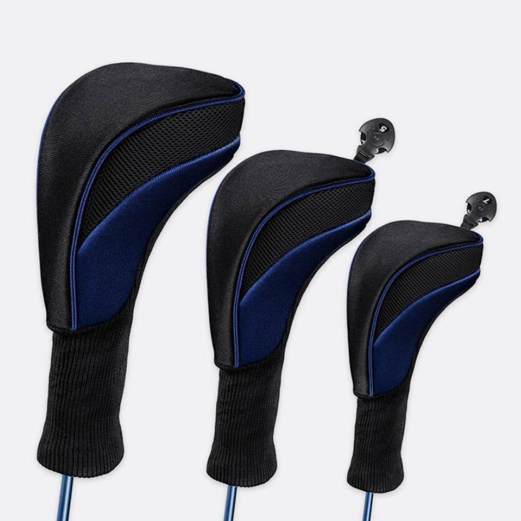 3Pcs Golf Cover Driver Headcover Mesh Long Neck Protector Covers - Blue, 31cm