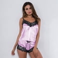 thumbnail image 1 of Pijamas mujer Sexy Verano Seda Satén Encaje 2 piezas Talla L Rosa, 1 of 5