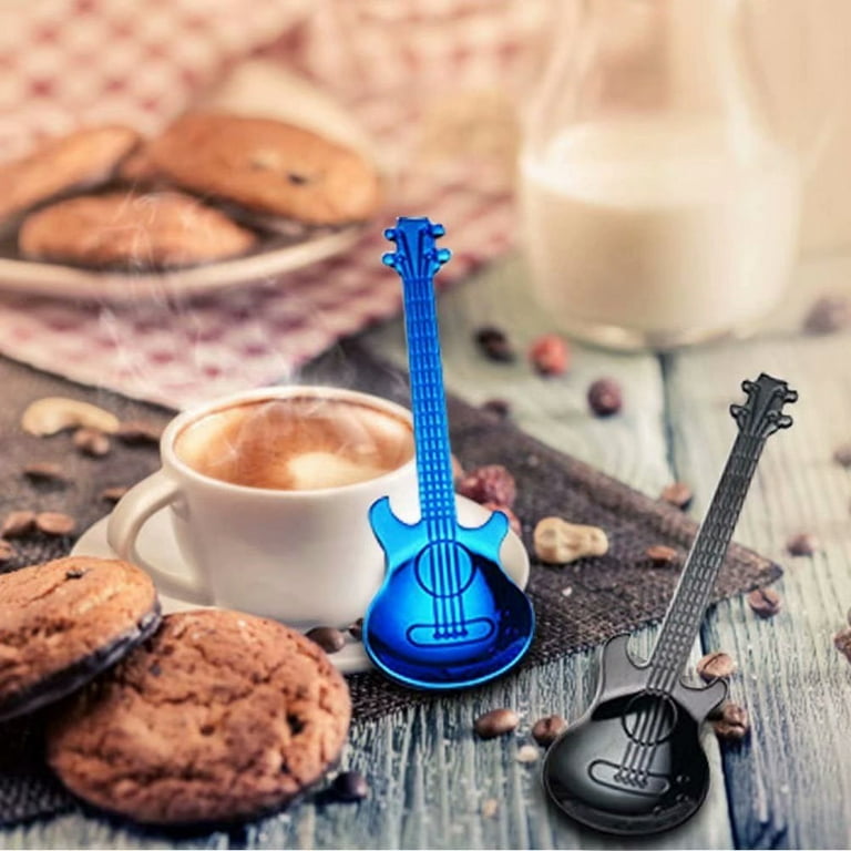 7 pcs Guitar Spoons Coffee Teaspoon, Stainless Steel Colorful Dessert  Spoon, Cute Demitasse Tea Scoop (Multicolor)