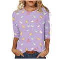 thumbnail image 2 of Cavosen Happy Easter 3/4 Sleeve Tops for Women with Crew Neck Summer Plus Size Bunny Print Pullover Blouse Holiday Shirts Vacation Festival Tee Shirts Casual Dressy Purple 4XL, 2 of 5