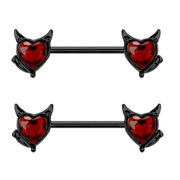 Nipple Ring Devil's Heart 316L Surgical Steel Sold as a pair