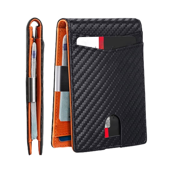 Puntoco 1PCS Money Clip Wallet for Men Slim Bifold Design with 2 Card Slots ID Window RFID Blocking Minimalist Leather Credit Card Holder Gift for Him -3.1x4.7in