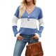 thumbnail image 3 of Camiseta Holgada con Botones y Cuello en V de Larga para Mujer, Otoño e Invierno 2025, con Contraste de Color Color Azul S, 3 of 10