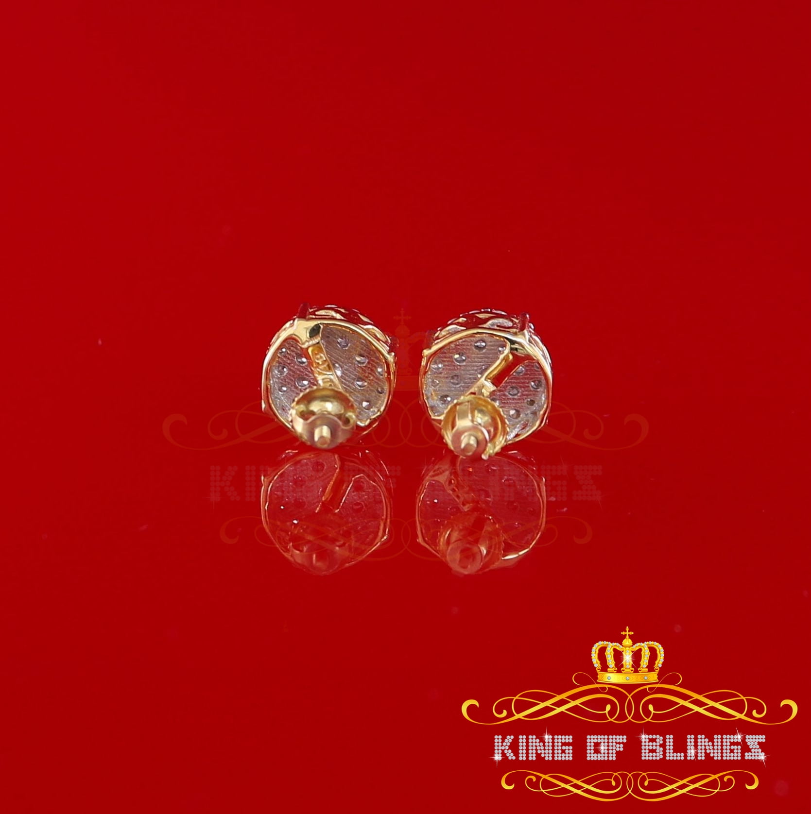 King of Bling's 10K Real Yellow Gold with 1.00CT Real Diamond Men's/Women's Stud Round Earrings