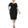 thumbnail image 1 of Vestido de trabajo formal de manga corta de talla grande para mujer GRACE & GRANDEUR, vestido midi tipo lápiz ajustado, negro 3X, 1 of 1