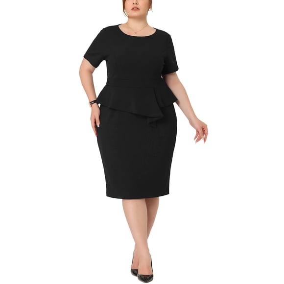 GRACE & GRANDEUR Robe Fourreau Grande Taille pour Femmes Manches Courtes Col en V Travail Affaires Moulante Crayon Robes Noir 3X