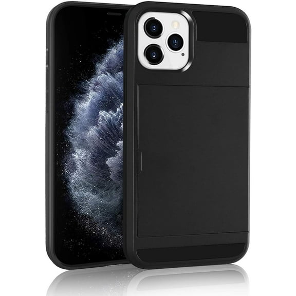Mignvoa For iPhone 12 Pro Max 6.7 inch Case With Credit Card Holder Armor Dual Layer Hybrid Heavy Duty Shockproof Soft Rubber Wallet Case For Apple iPhone 12 Pro Max 6.7 inch 2020 (Black)