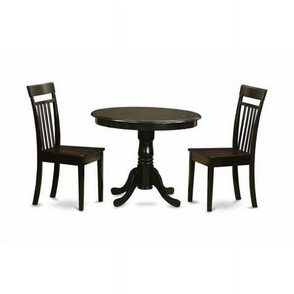 East West Furniture Antique 3-piece Dining Set with Wood Seat in Cappuccino