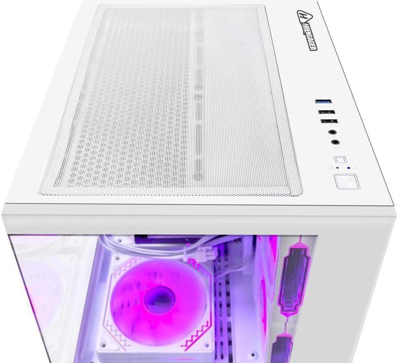 Hoengager Gaming PC Desktop -AMD Ryzen 7 5700X 3.4 GHz- GeForce RTX 5060 8GB-32GB DDR4 RAM-1TB M.2 SSD-240 Liquid Cooler -RGB Fans-Windows 11 -White