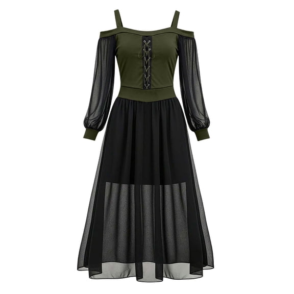 Dvprdro Womens Off Shoulder Dress Long Sleeve Mesh Sheer Ruched Waist Tie Halloween Party Club Bodycon Dresses