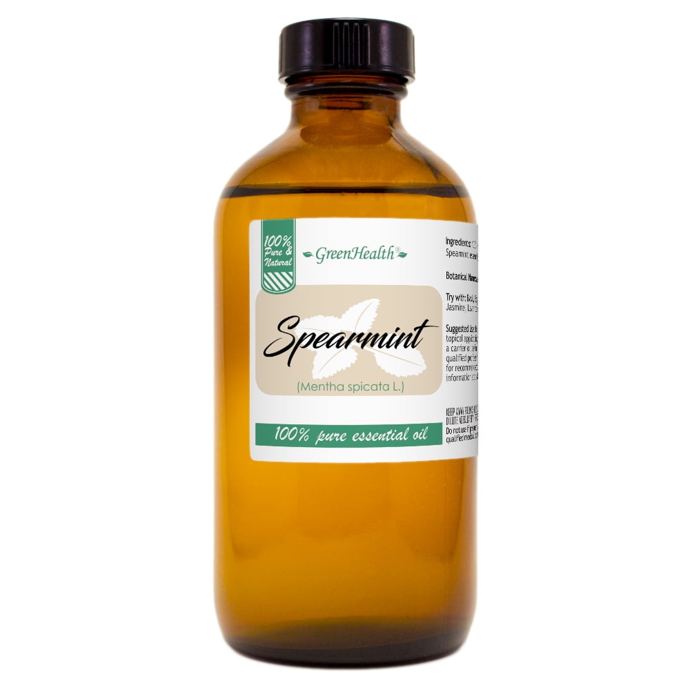 Spearmint Essential Oil - 8 fl oz (237 ml) Glass Bottle w/ Cap - 100% Pure Essential Oil by GreenHealth